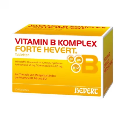 Image shows Vitamin B complex forte Hevert tablets 200 St. Lions Pharmacy. PZN 05003960