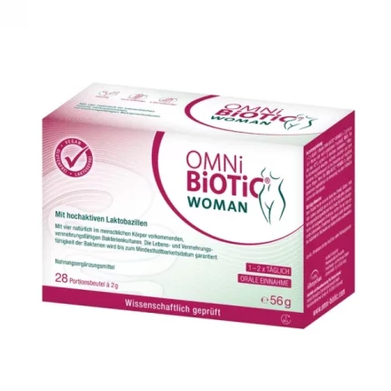 Image shows: omni biotic woman. PZN 19374967 Allergosan. Lions Pharmacy